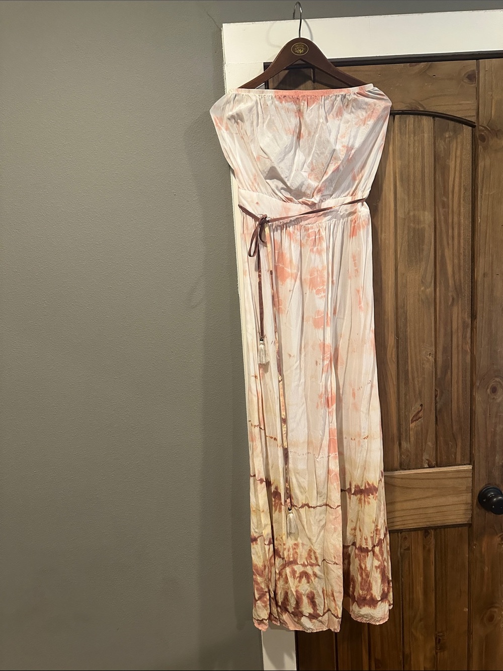 Vintage Anthropologie Women's Silk Tie-Dye Strapless Maxi Dress
